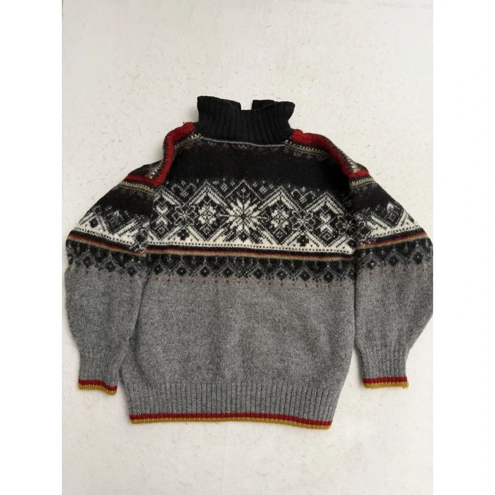 Dale Of Norway Wool Knit Sweater Nordic Fair Isle Zip‎ Men's Size S Gray VTG